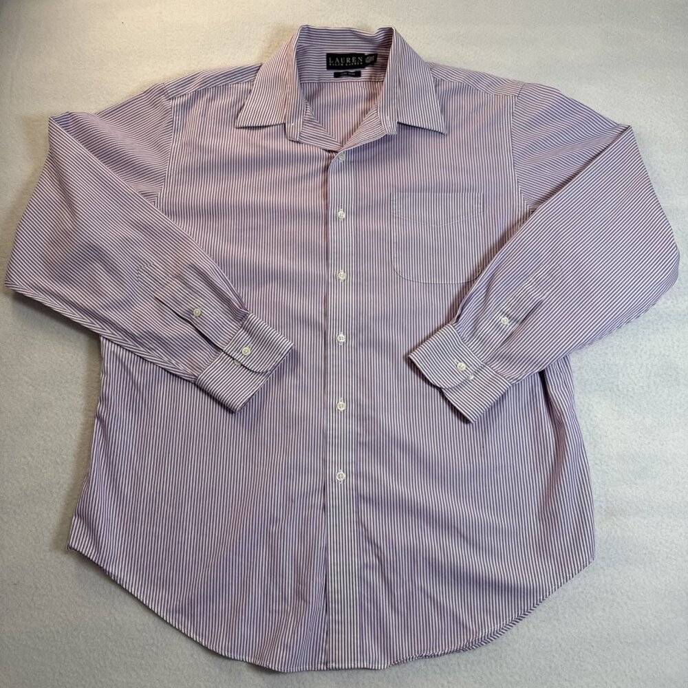 Lauren Ralph Lauren Mens Non Iron Dress‎ Shirt Purple White Stripe 16.5 34/35 L